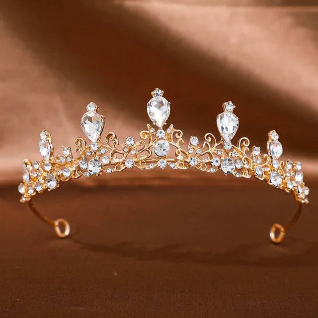 Goldene Barock-Kristall-Tiara – Strass-Braut- und Abschlussball-Krone