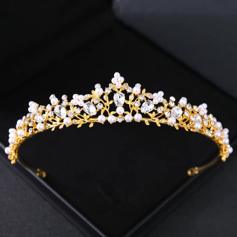 Goldkristall-Brauttiara – Strasskrone für Hochzeit und Abschlussball