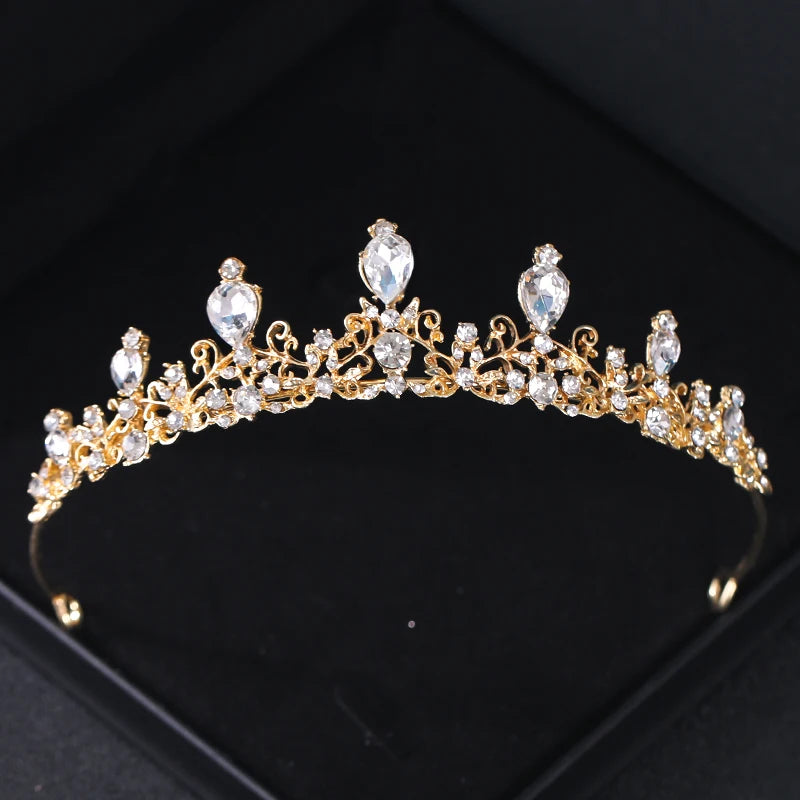 Goldkristall-Brauttiara – Strasskrone für Hochzeit und Abschlussball