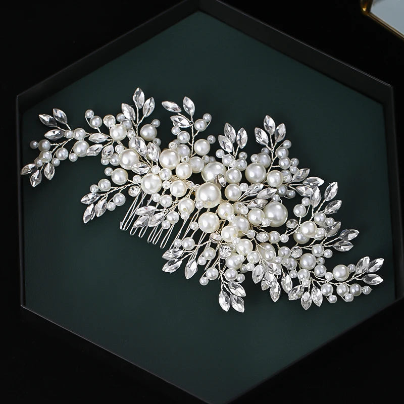 Luxuriöser Perlen-Haarkamm – Strass-Hochzeitsstirnband & Accessoires