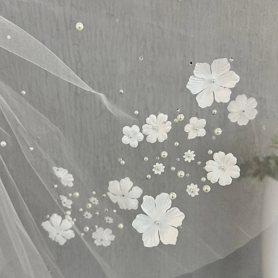 New Arrival Ivory Short Bridal Veils 3D Flowers with Comb Bride wedding accessories Vestidos de novia