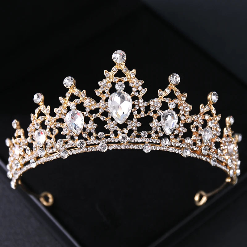 Goldkristall-Brauttiara – Strasskrone für Hochzeit und Abschlussball