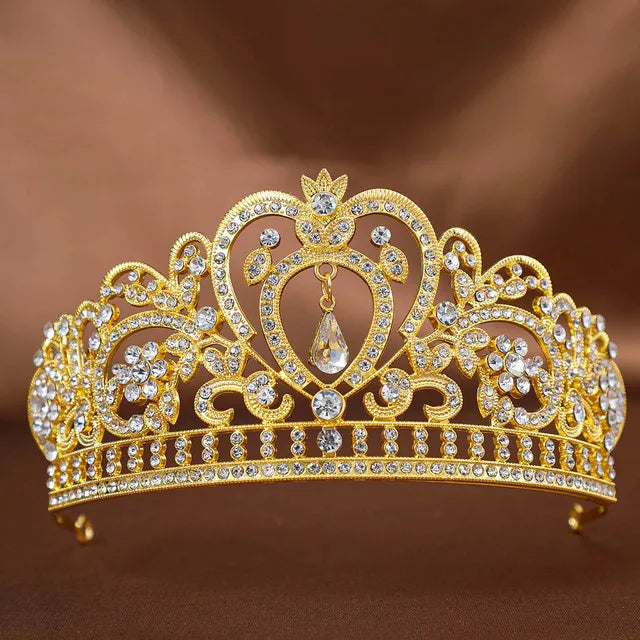 Goldene Barock-Kristall-Tiara – Strass-Braut- und Abschlussball-Krone