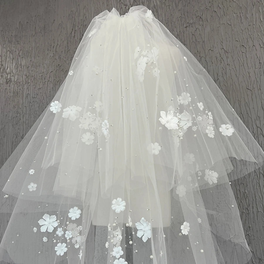 New Arrival Ivory Short Bridal Veils 3D Flowers with Comb Bride wedding accessories Vestidos de novia