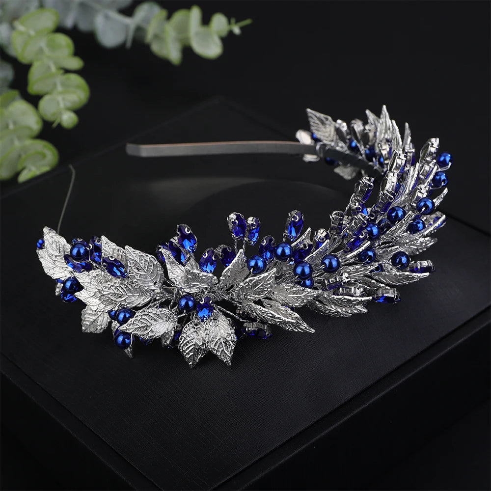 Trendy Grüne Perle Strass Krone – Blattgold Hochzeit & Party Tiara