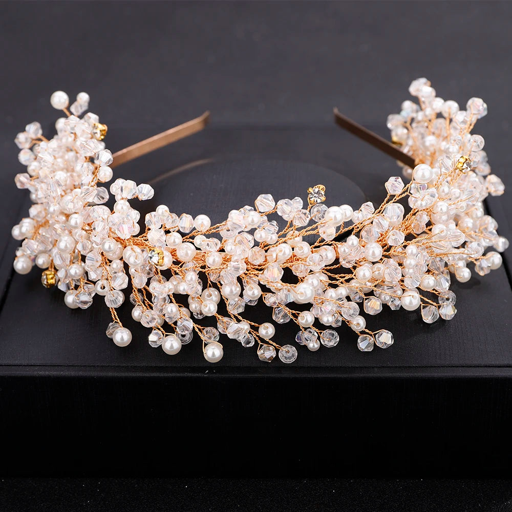 Luxuriöse Brautkrone mit Perlen und Kristallen – Vintage-Strass-Stirnband für Hochzeiten und Partys