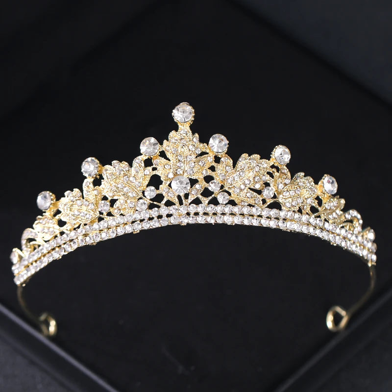 Goldkristall-Brauttiara – Strasskrone für Hochzeit und Abschlussball