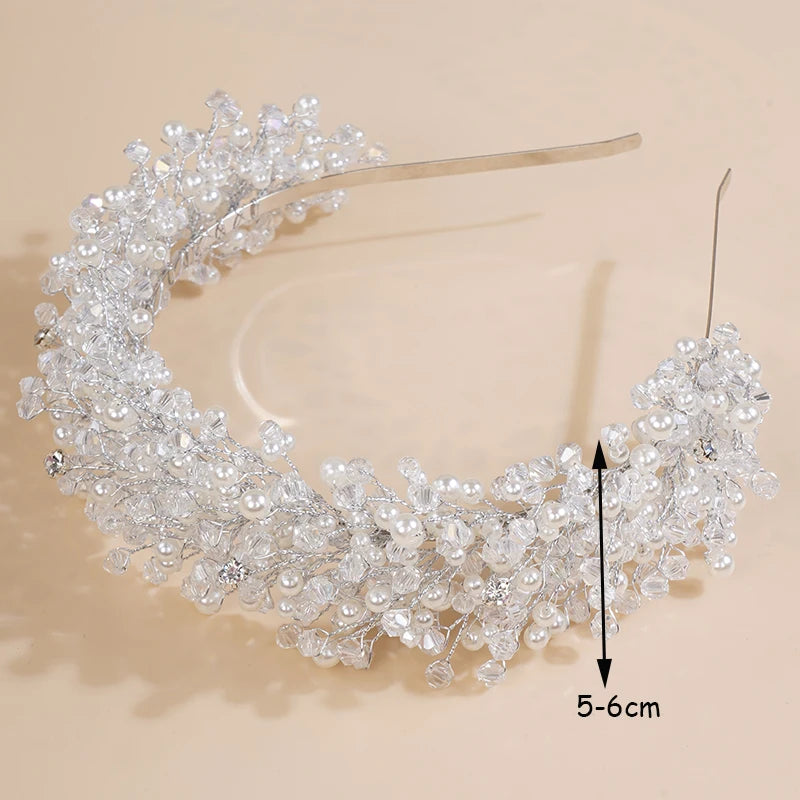 Luxuriöse Brautkrone mit Perlen und Kristallen – Vintage-Strass-Stirnband für Hochzeiten und Partys