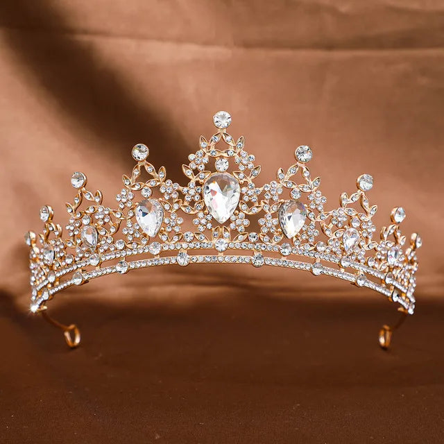 Goldene Barock-Kristall-Tiara – Strass-Braut- und Abschlussball-Krone