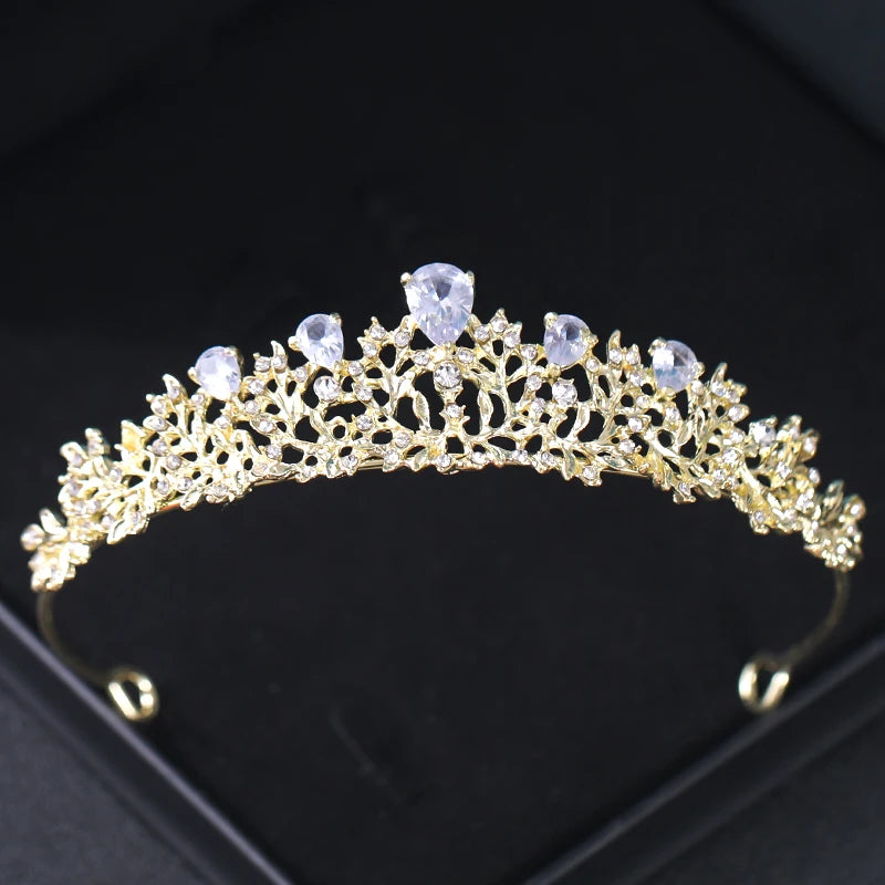 Goldkristall-Brauttiara – Strasskrone für Hochzeit und Abschlussball