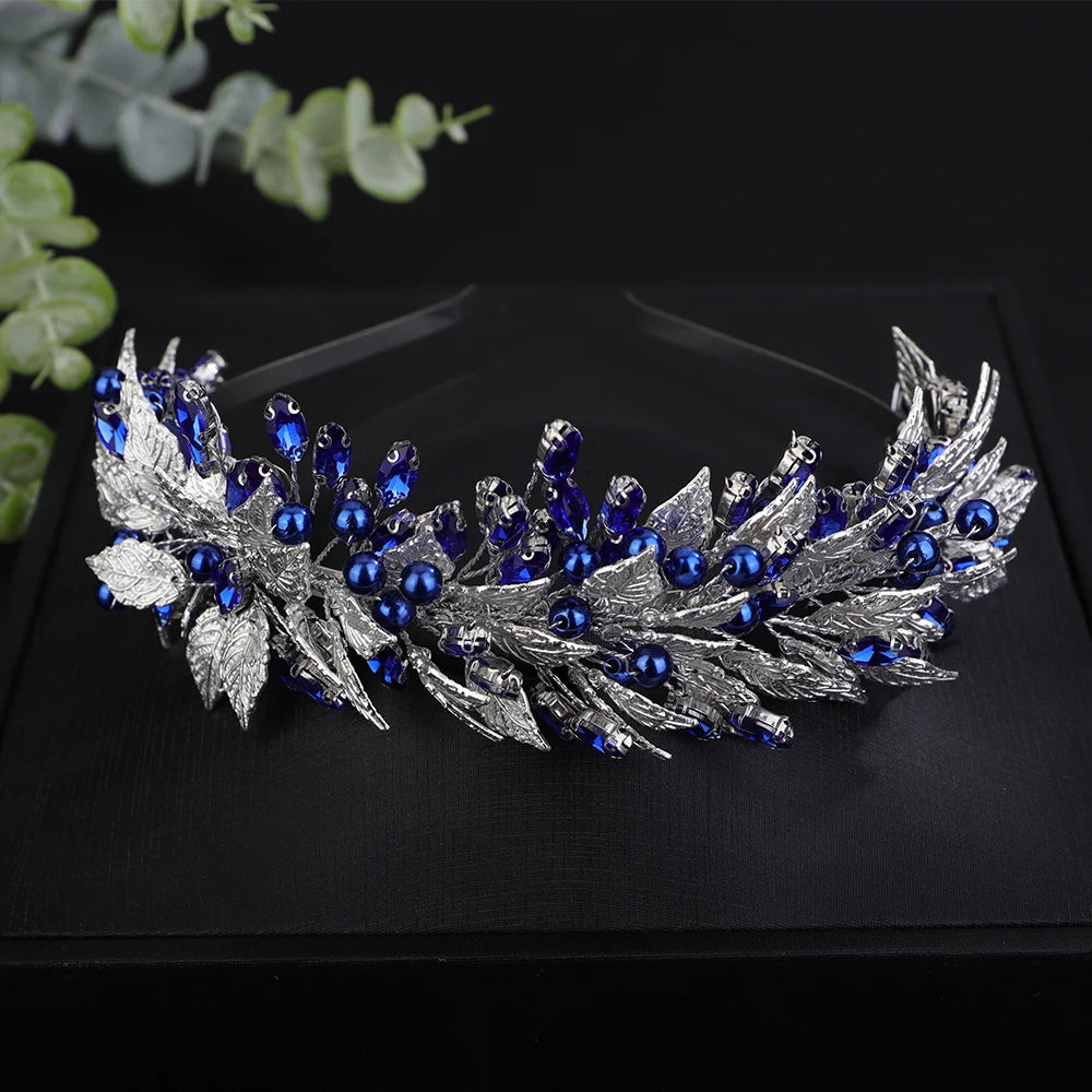 Trendy Grüne Perle Strass Krone – Blattgold Hochzeit & Party Tiara