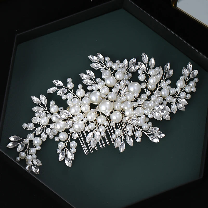 Luxuriöser Perlen-Haarkamm – Strass-Hochzeitsstirnband & Accessoires