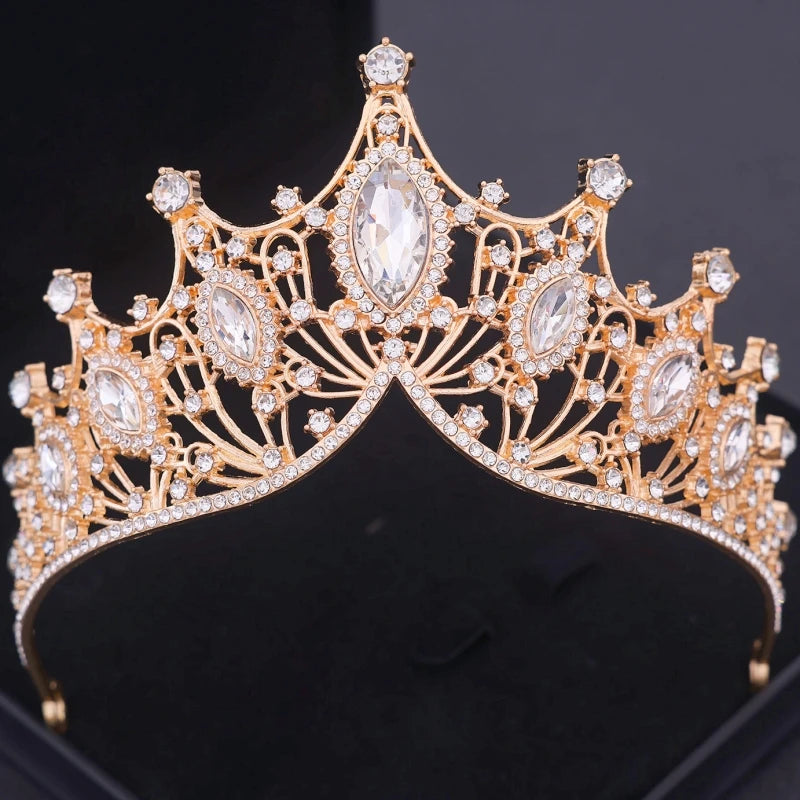 Goldkristall-Brauttiara – Strasskrone für Hochzeit und Abschlussball