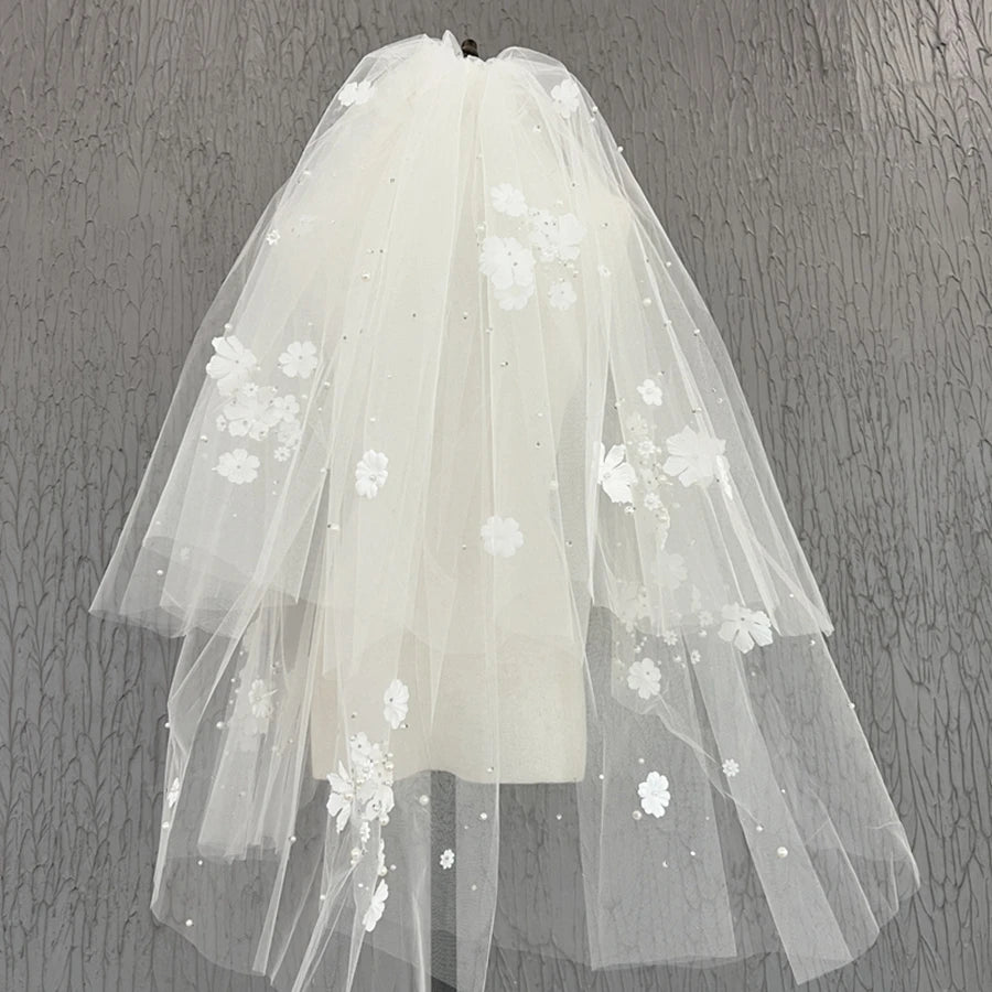 New Arrival Ivory Short Bridal Veils 3D Flowers with Comb Bride wedding accessories Vestidos de novia