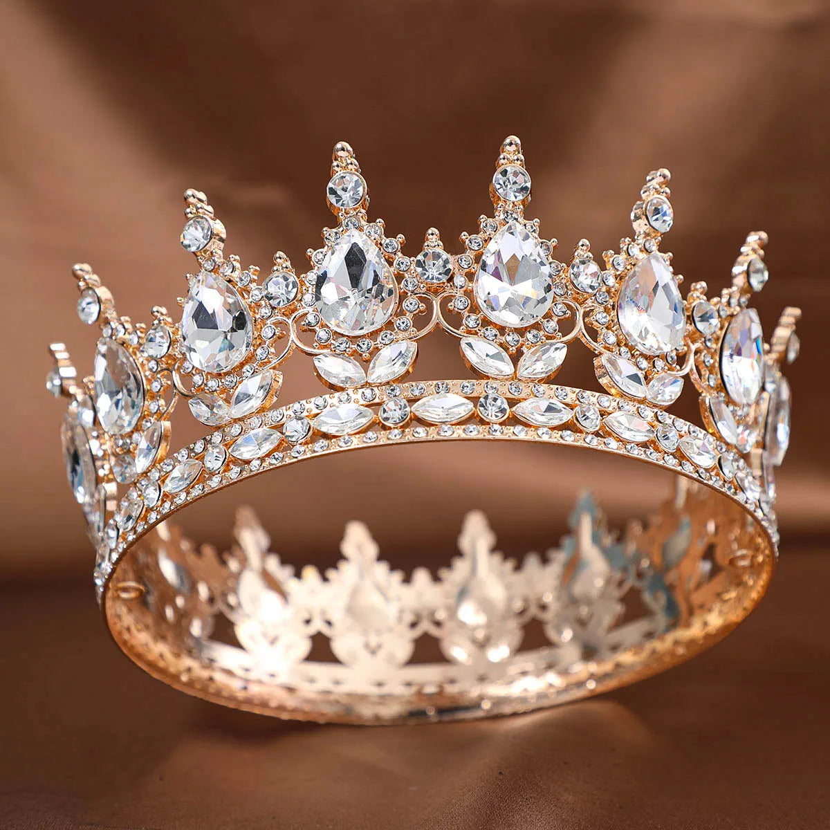 Goldene Barock-Kristall-Tiara – Strass-Braut- und Abschlussball-Krone