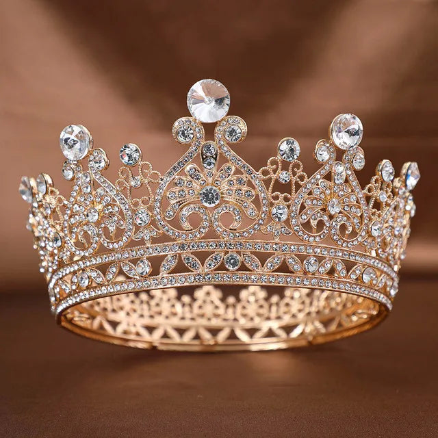 Goldene Barock-Kristall-Tiara – Strass-Braut- und Abschlussball-Krone
