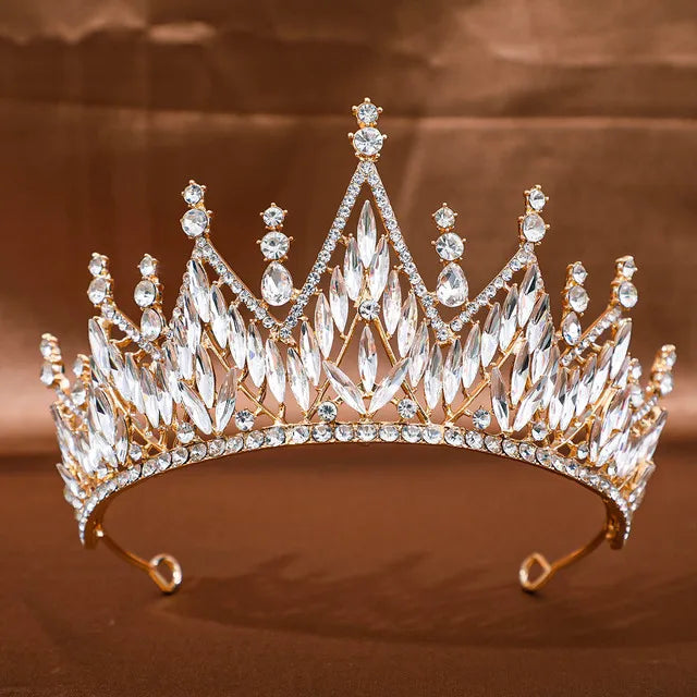 Goldene Barock-Kristall-Tiara – Strass-Braut- und Abschlussball-Krone