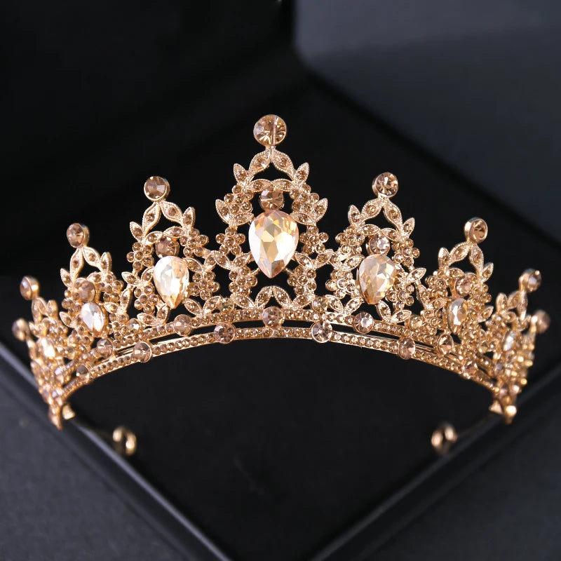 Goldkristall-Brauttiara – Strasskrone für Hochzeit und Abschlussball