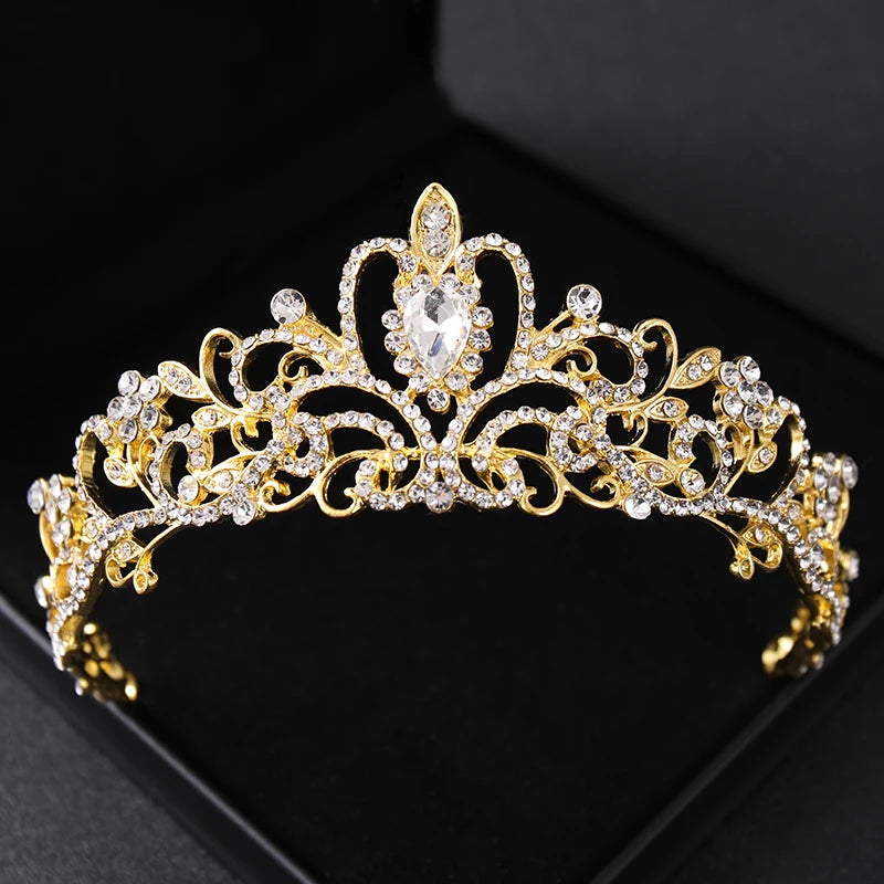 Goldkristall-Brauttiara – Strasskrone für Hochzeit und Abschlussball