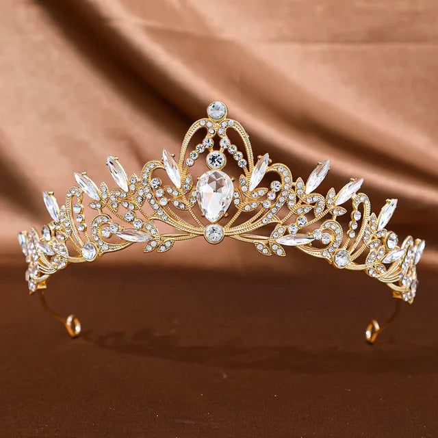 Goldene Barock-Kristall-Tiara – Strass-Braut- und Abschlussball-Krone