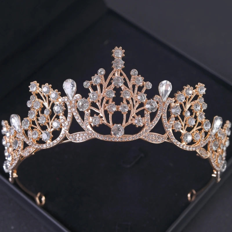 Goldkristall-Brauttiara – Strasskrone für Hochzeit und Abschlussball