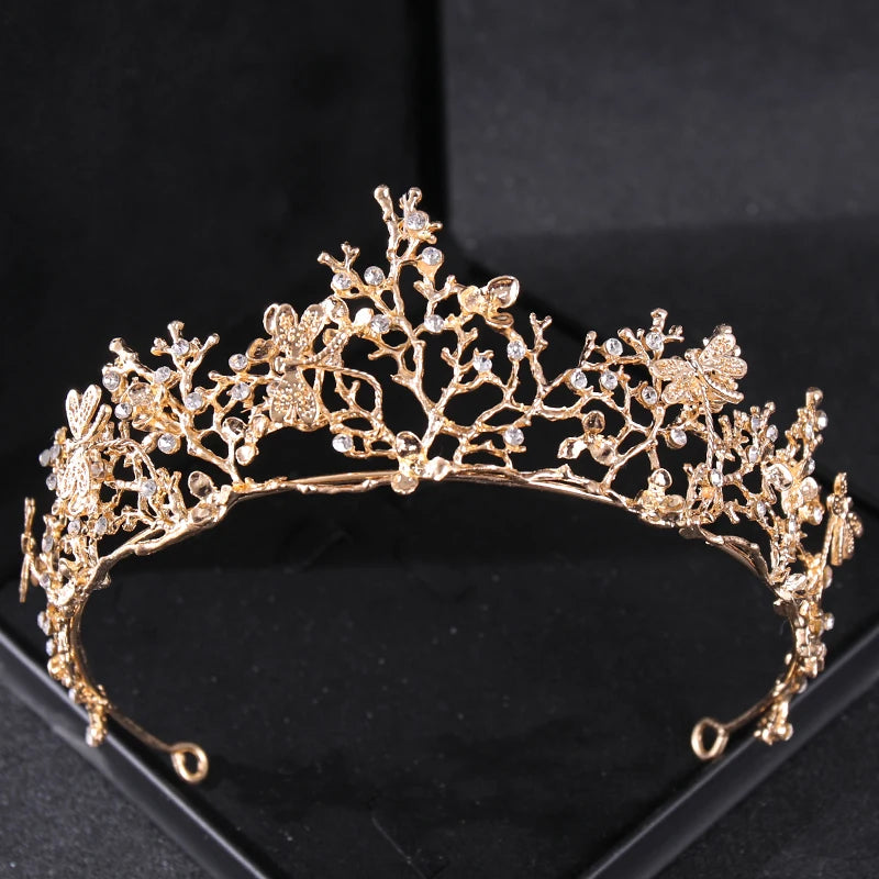 Goldkristall-Brauttiara – Strasskrone für Hochzeit und Abschlussball