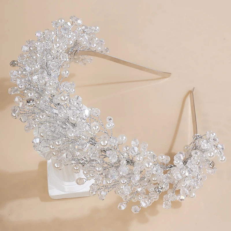 Luxuriöse Brautkrone mit Perlen und Kristallen – Vintage-Strass-Stirnband für Hochzeiten und Partys