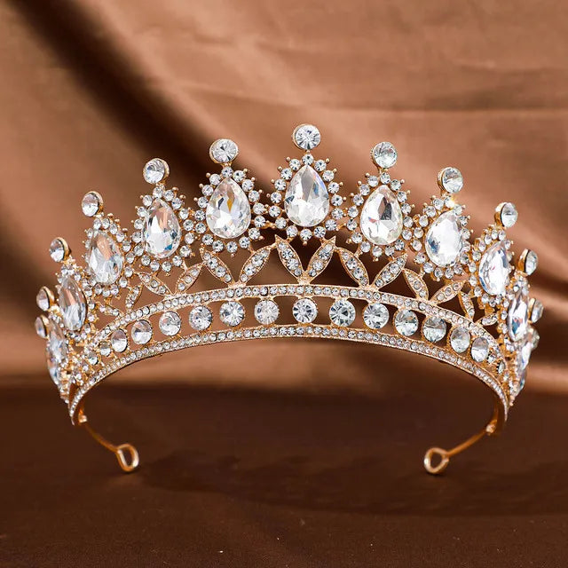 Goldene Barock-Kristall-Tiara – Strass-Braut- und Abschlussball-Krone