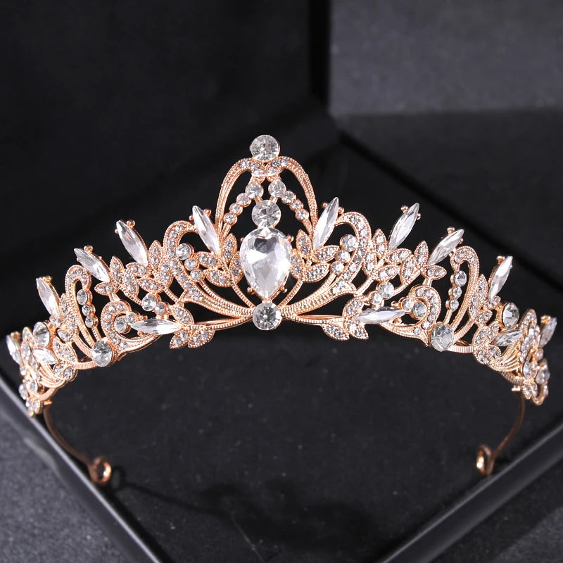 Goldkristall-Brauttiara – Strasskrone für Hochzeit und Abschlussball
