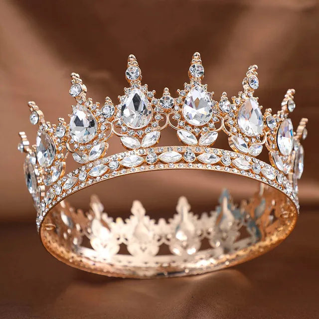 Goldene Barock-Kristall-Tiara – Strass-Braut- und Abschlussball-Krone