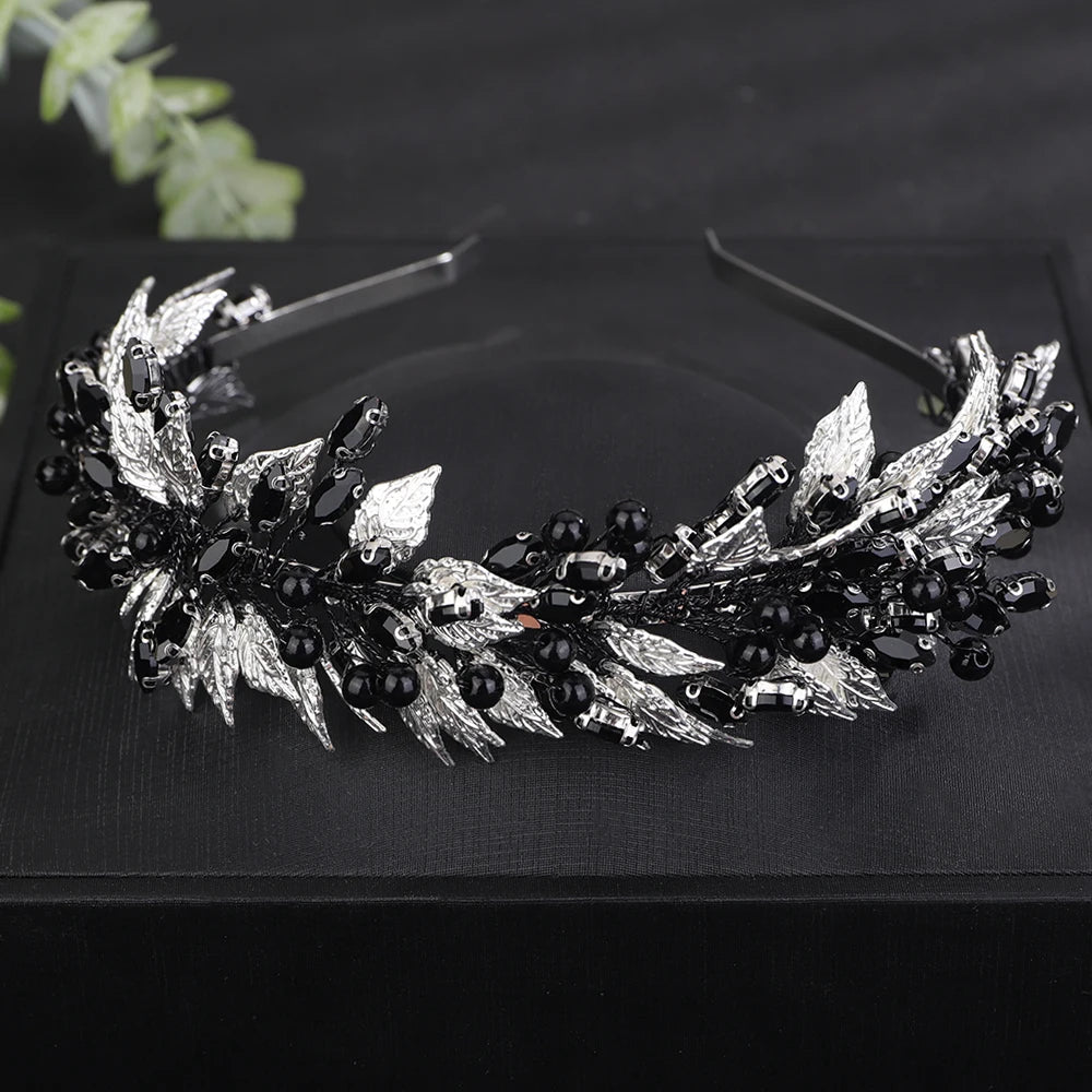 Trendy Grüne Perle Strass Krone – Blattgold Hochzeit & Party Tiara