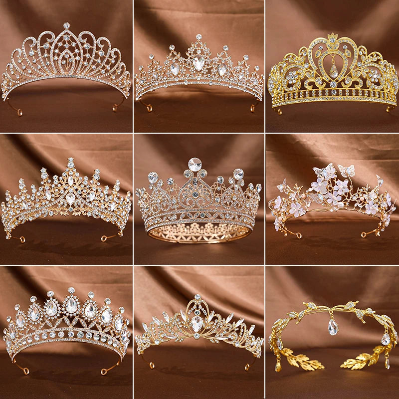 Goldene Barock-Kristall-Tiara – Strass-Braut- und Abschlussball-Krone