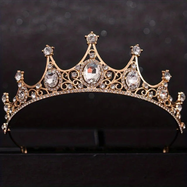 Goldene Barock-Kristall-Tiara – Strass-Braut- und Abschlussball-Krone