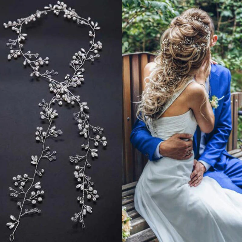Braut-Tiara mit Kristallperlen – 35 cm Haarranke mit Diamanten und Hochzeitsaccessoires