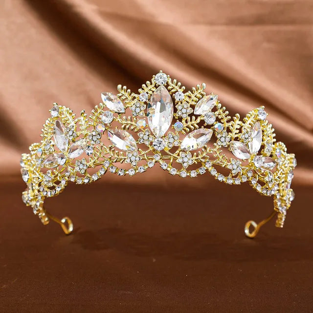 Goldene Barock-Kristall-Tiara – Strass-Braut- und Abschlussball-Krone