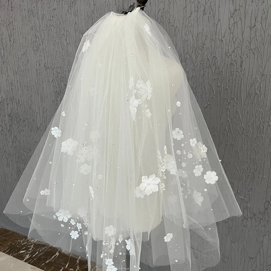 New Arrival Ivory Short Bridal Veils 3D Flowers with Comb Bride wedding accessories Vestidos de novia