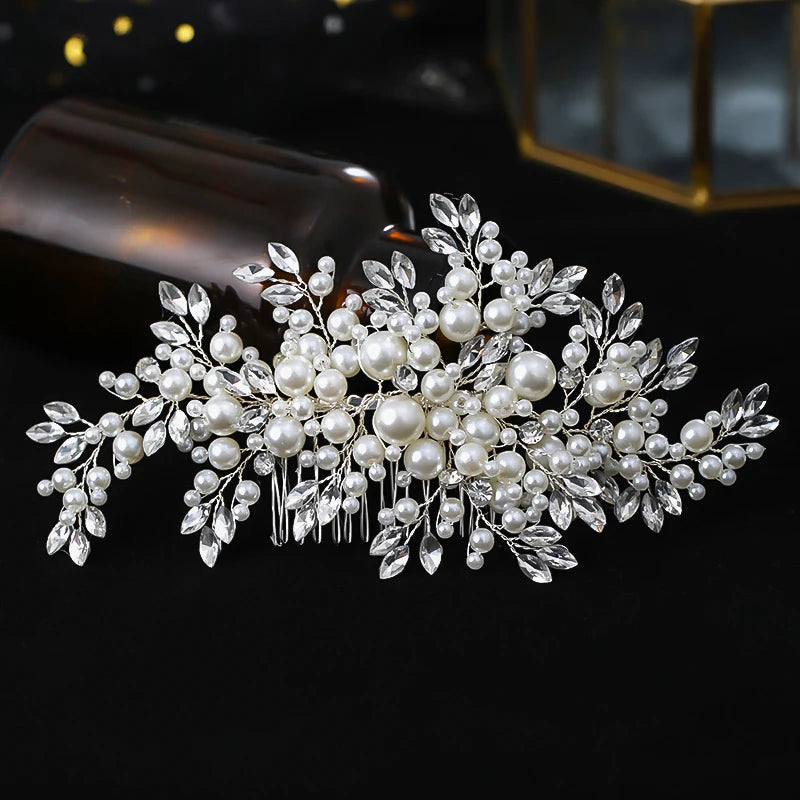 Luxuriöser Perlen-Haarkamm – Strass-Hochzeitsstirnband & Accessoires