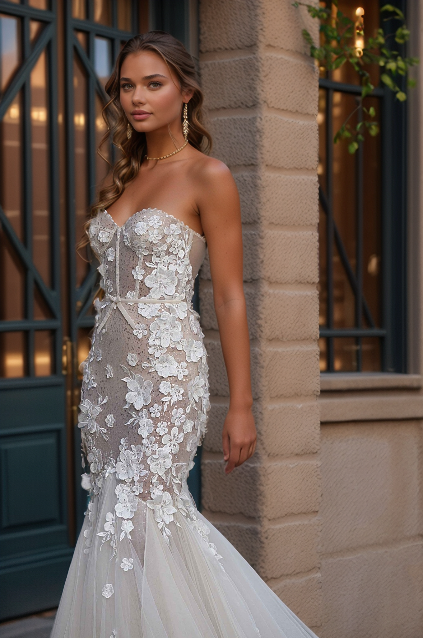 Glamorous Strapless Sheer Corset Mermaid Wedding Dress with Floral Appliqués