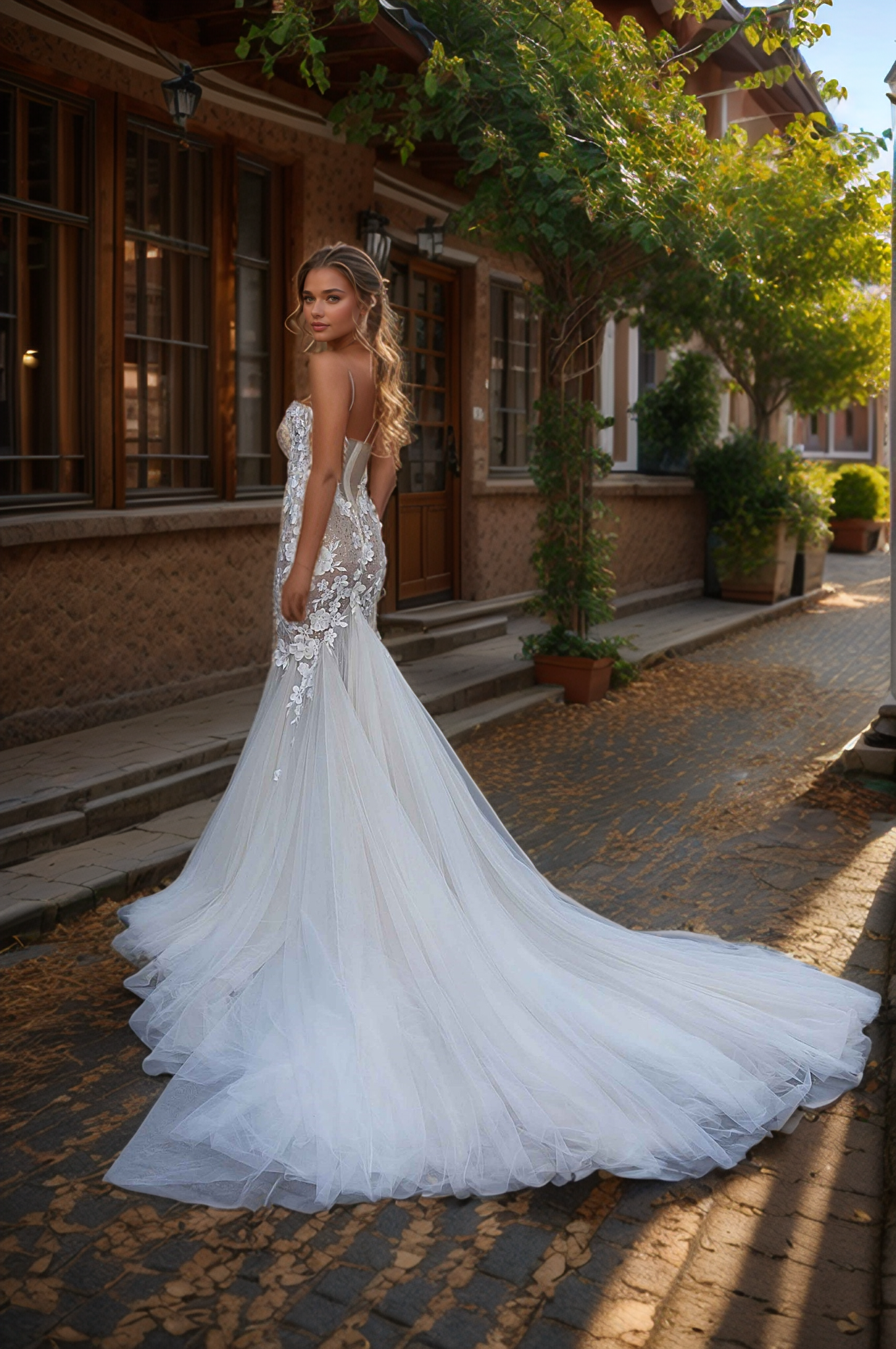 Glamorous Strapless Sheer Corset Mermaid Wedding Dress with Floral Appliqués