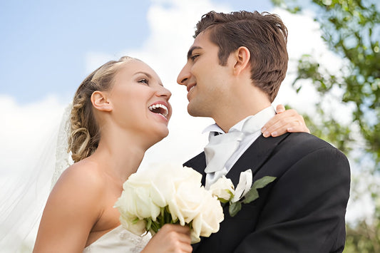 Bride in custom wedding dress for unique body shape