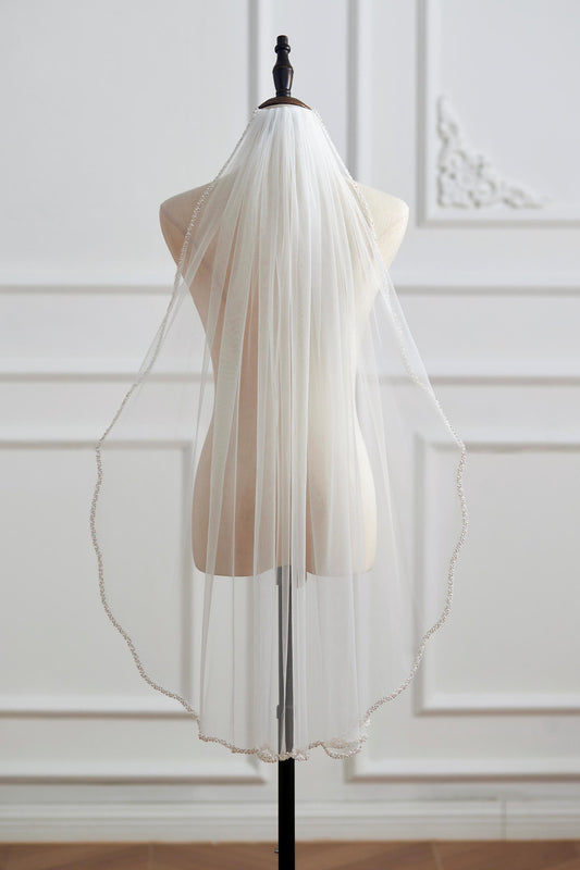 Elegant Sheer Tulle Wedding Veil with Delicate Beaded Edge