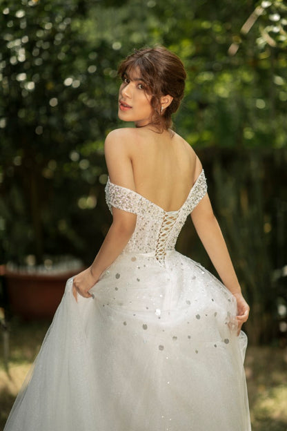 Norabel - Sparkle and Romance: Fall in Love with Our Glittering Off-the-Shoulder A-line Wedding Dress
