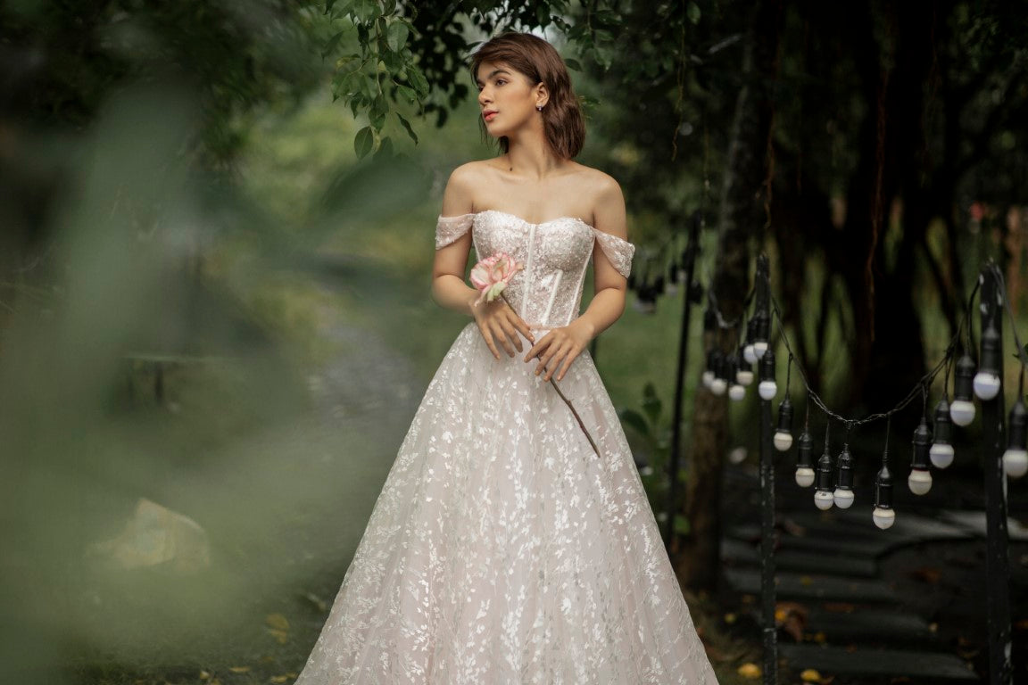 Alice - "Enchanting A-Line Wedding Gown: Off-Shoulder Corset and Exquisite Lace - Make Memories in Style"