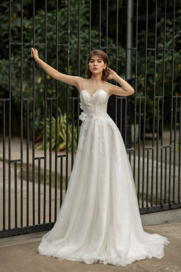 Elegant Sleeveless A-Line Bridal Gown: Luxurious Corset and Sparkling Lace - Radiate Timeless Charm"