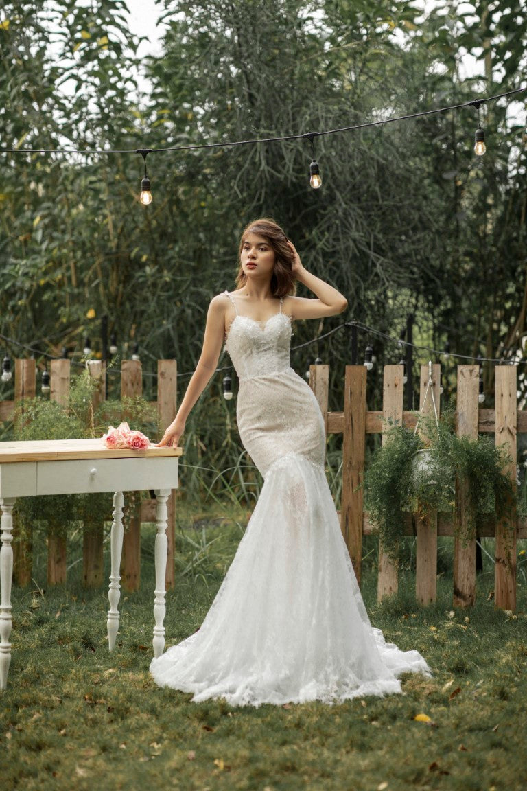 Hypatia - Romantic Mermaid Wedding Dress: Delicate Floral Lace and Beautiful Shoulder Straps - Unveil Your Grace