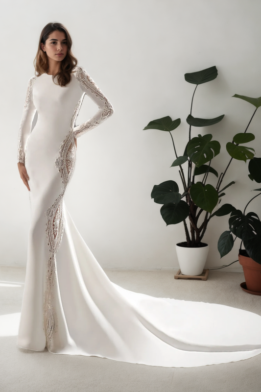 Celestial Elegance Crepe Wedding Gown