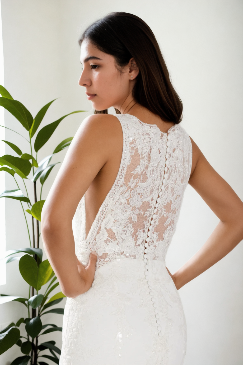 ashionable Mermaid Bridal Gown With Deep V-Neck, Beaded Floral Lace, Spaghetti Straps, And Modest Back Design For Elegant Brides