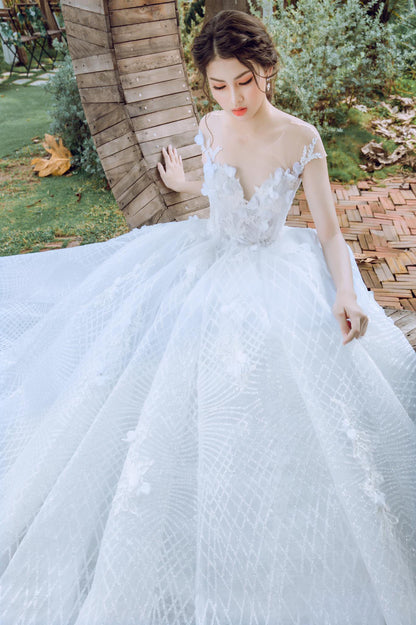 Tove - Enchanting Splendor: A-Line Princess Wedding Dress with Fairy-like Sparkling Lace