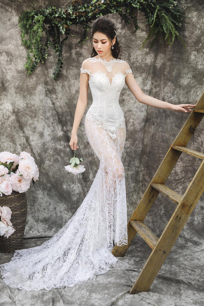 Doris - Stunning Off-Shoulder Mermaid Corset Wedding Dress