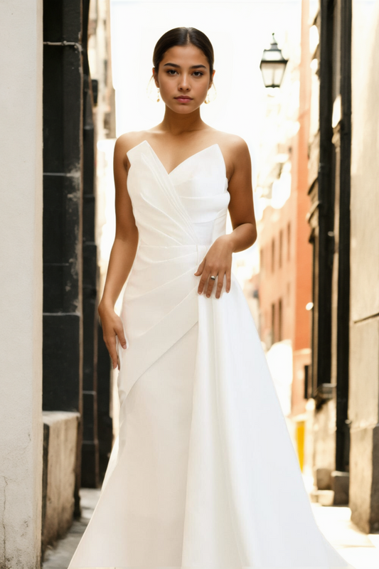 Custom Elegant Mermaid Bridal Gown With Unique Sweetheart Neckline, Sleeveless Design, And Asymmetrical Satin Skirt In Luxurious Off-White